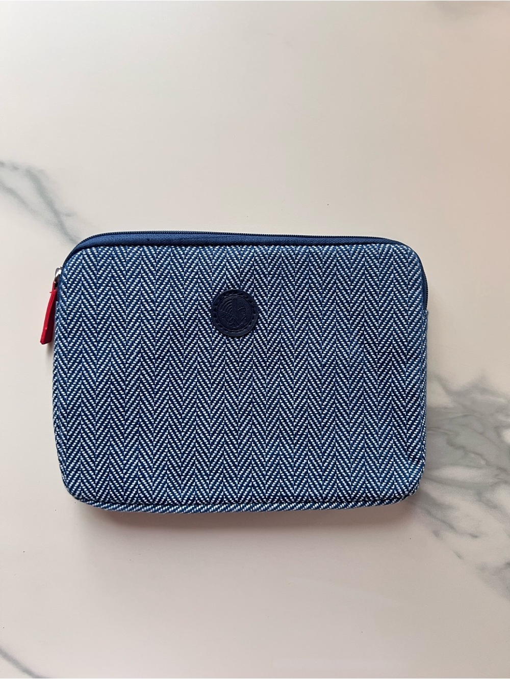 Air France Herringbone Blue/Grey Zippered Travel Cosmetic Pouch
